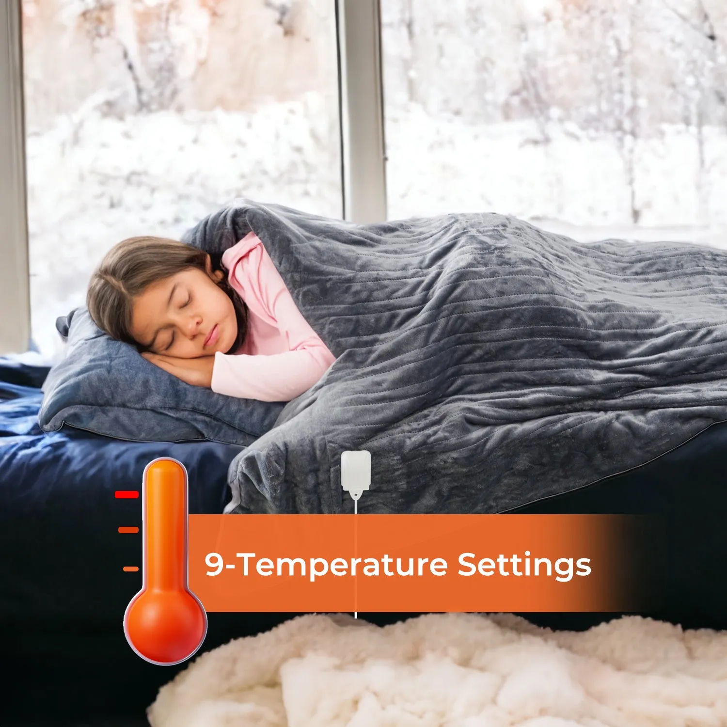 Grey Fluffy King-Size Heated Throw Electric Blanket With Timer