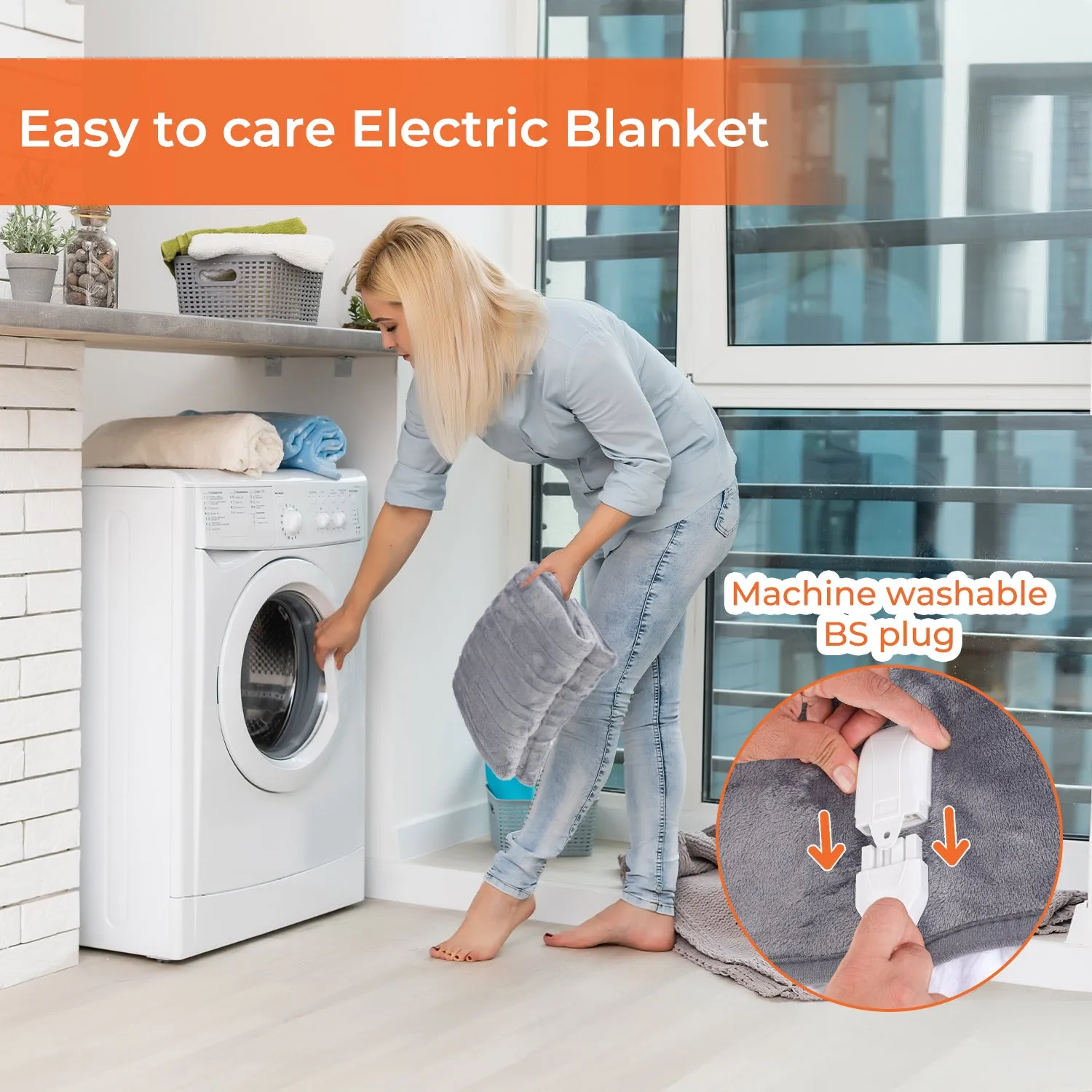 Grey Fluffy King-Size Heated Throw Electric Blanket With Timer