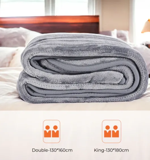 Grey Fluffy King-Size Heated Throw Electric Blanket With Timer