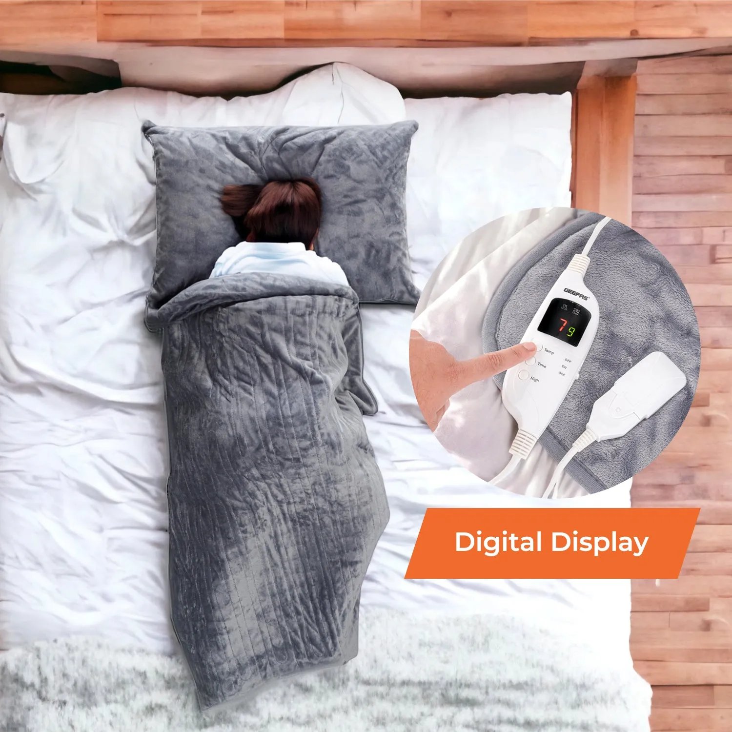 Grey Fluffy King-Size Heated Throw Electric Blanket With Timer