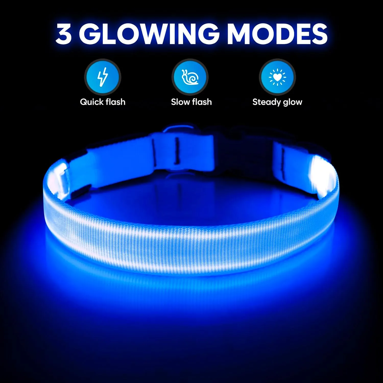 Illumifun LED Dog Collar, Adjustable Dog Light Up Collars, USB Rechargeable Safety Collar Light Glow in The Dark (Blue, Large)