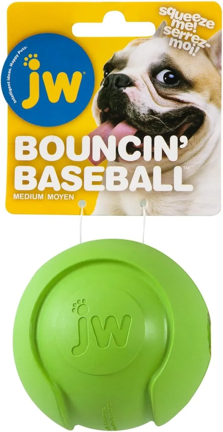 JW Pet Company iSqueak Bouncin' Baseball Dog Toy, Medium (Colors Vary)