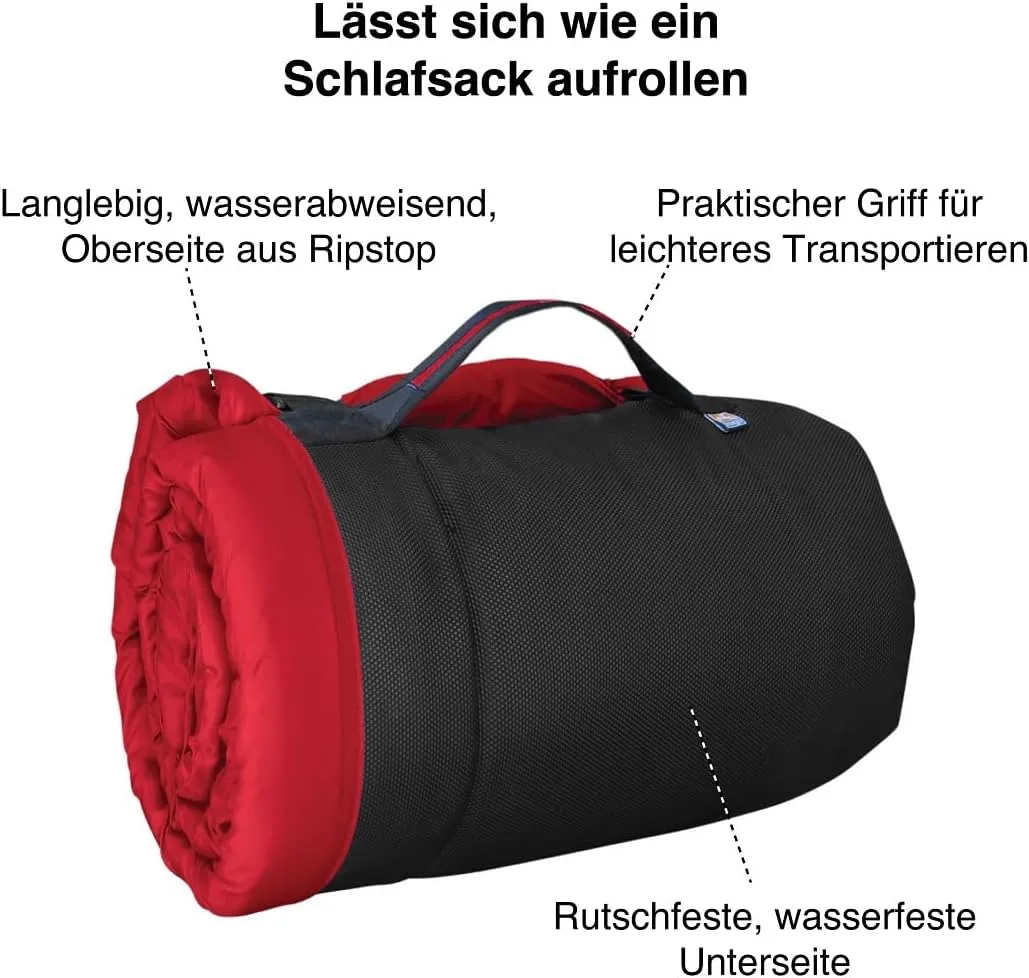 Kurgo Waterproof Dog Bed, Outdoor Bed for Dogs, Portable Bed Roll for Pets, Travel, Hiking, Camping, Wander Loft Dog Bed, Chili Red, Medium
