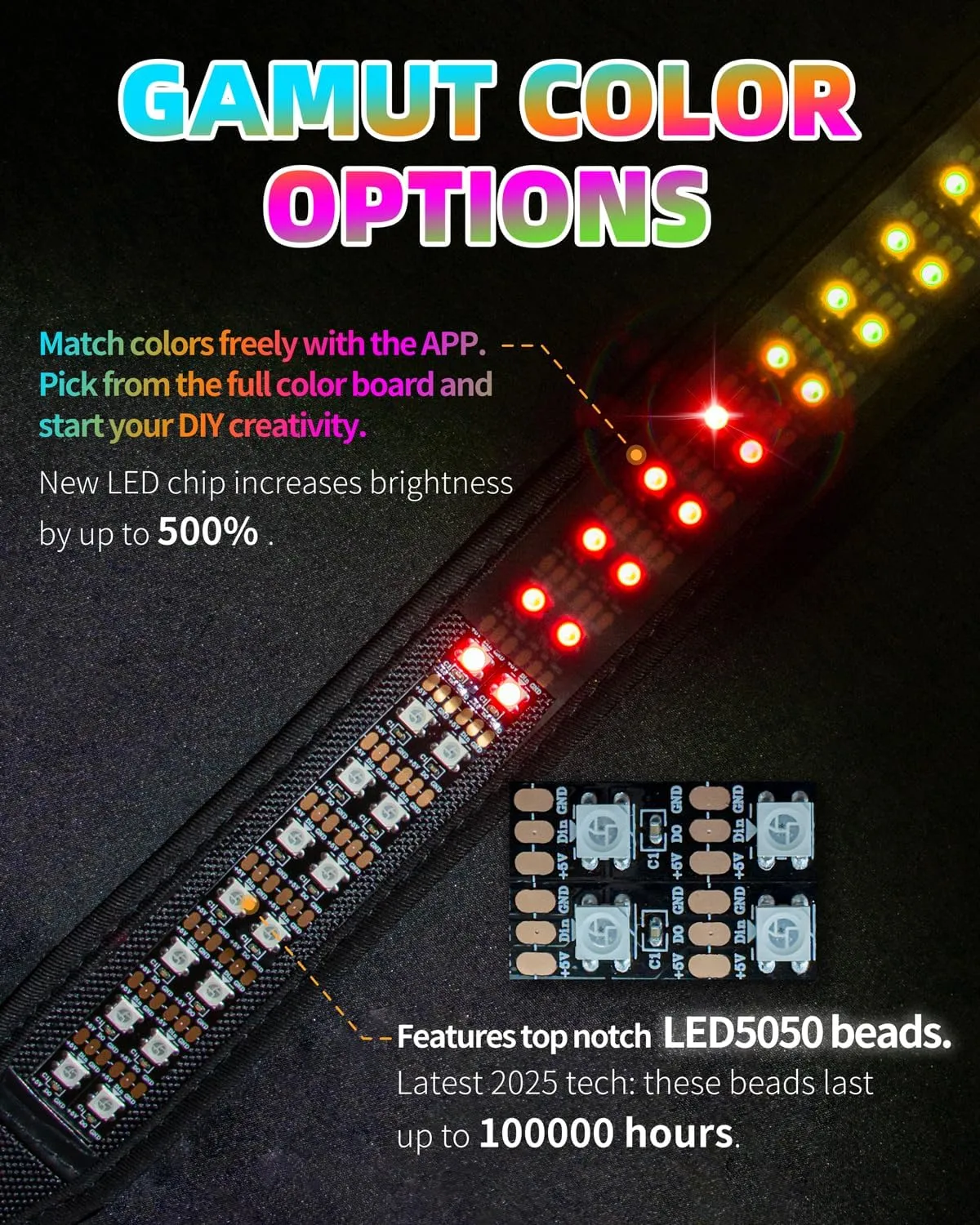LED Dog Collar, APP Control Glowing Dog Necklace, Full Color Gamut Option 25 Light Mode, D Ring, 2600FT Visible Pet Safety Rechargeable Flash Light Up Collars for Small Medium Large Dogs
