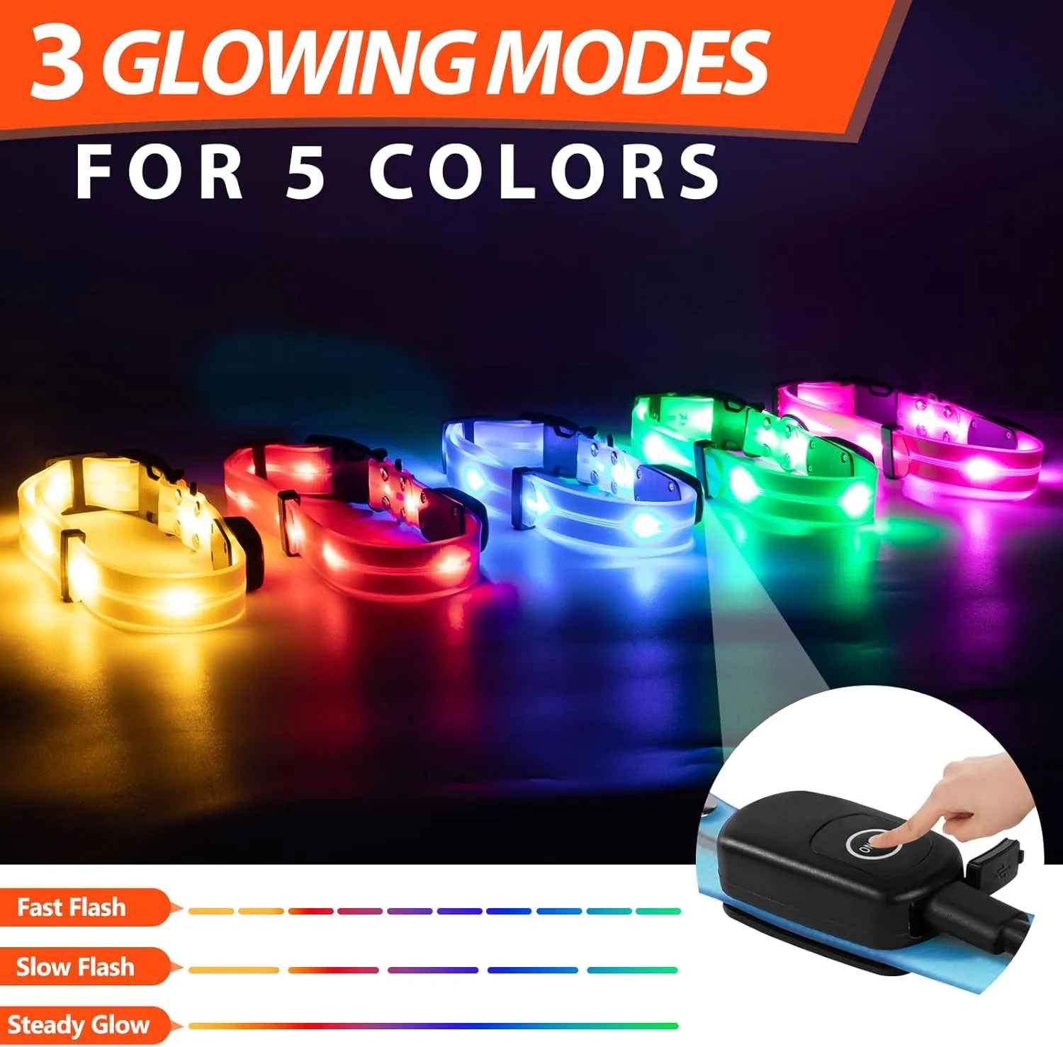 LED Dog Collars - USB Rechargeable, Waterproof, Flashing Glow in Dark, Adjustable Light Up Collars for Night Walking (Blue, Pack of 1)