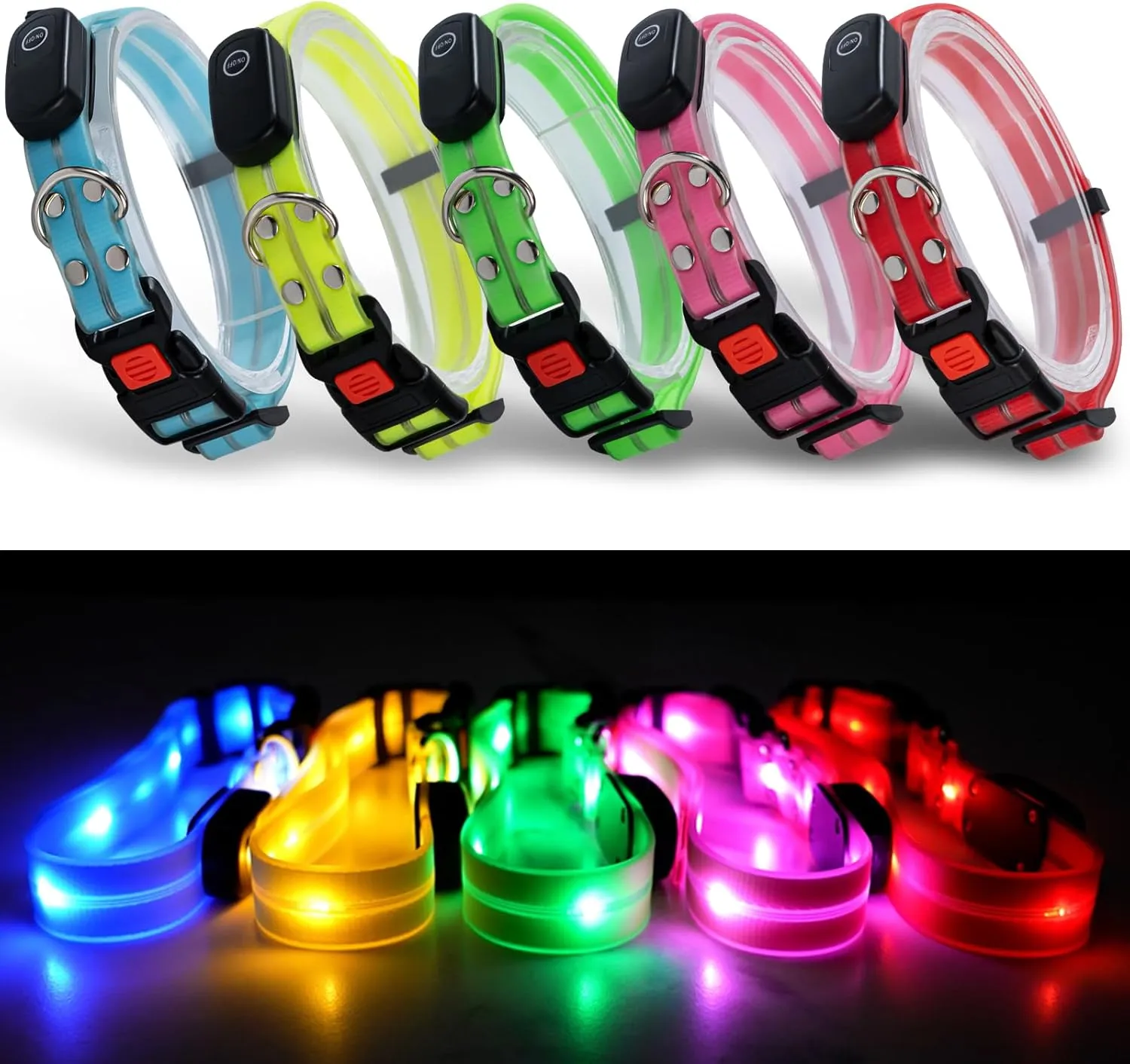 LED Dog Collars - USB Rechargeable, Waterproof, Flashing Glow in Dark, Adjustable Light Up Collars for Night Walking (Blue, Pack of 1)