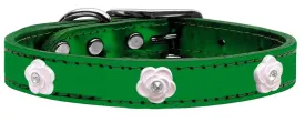 Light Pink Rose Widget Genuine Metallic Leather Dog Collar Emerald Green 26