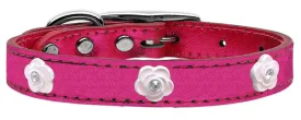 Light Pink Rose Widget Genuine Metallic Leather Dog Collar Pink 22