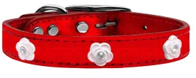Light Pink Rose Widget Genuine Metallic Leather Dog Collar Red 26