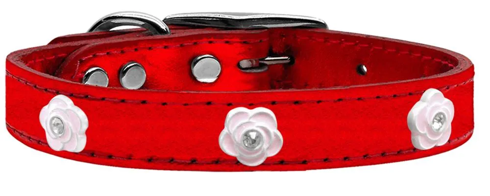 Light Pink Rose Widget Genuine Metallic Leather Dog Collar Red 26