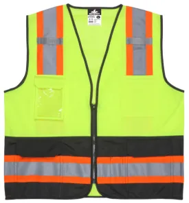 MCR Safety Lime,Class2,Black Bttm,Zip,Mesh M