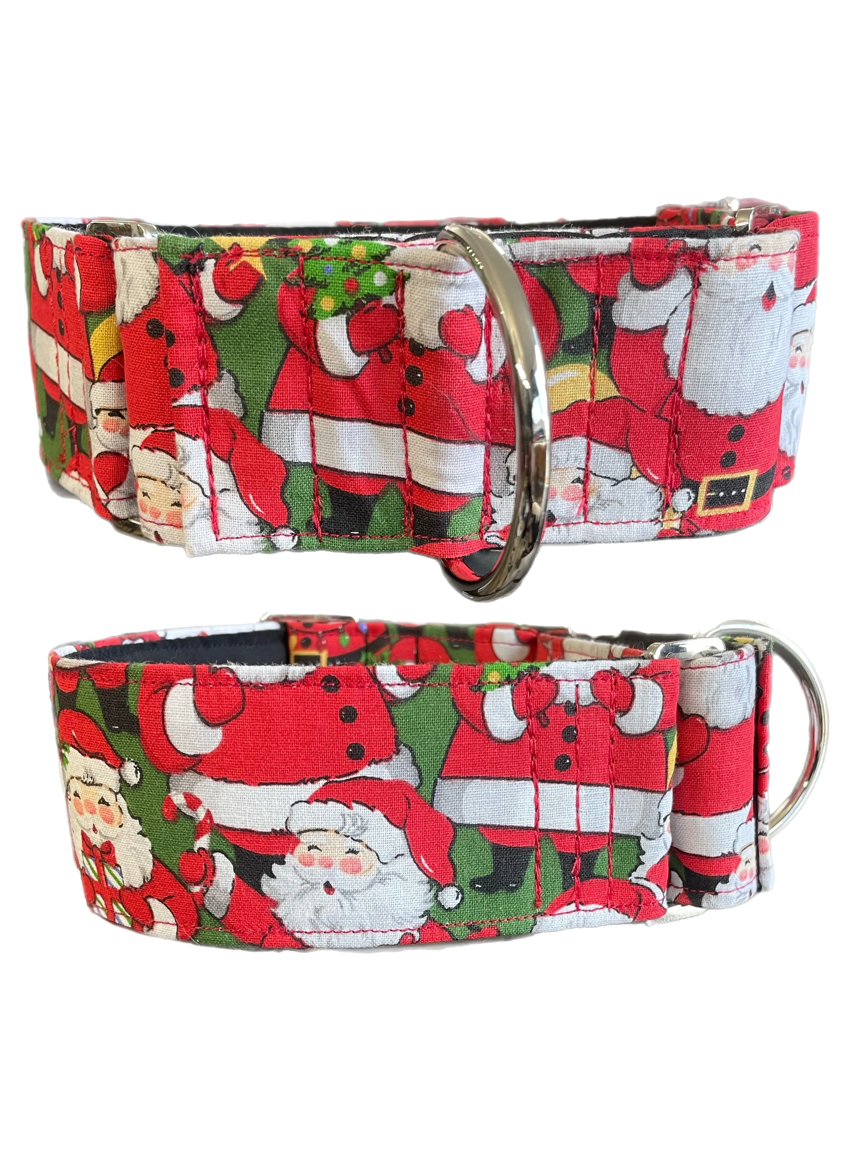 Merry making red Christmas Santa Cotton covered greyhound Martingale collar 50mm width super soft