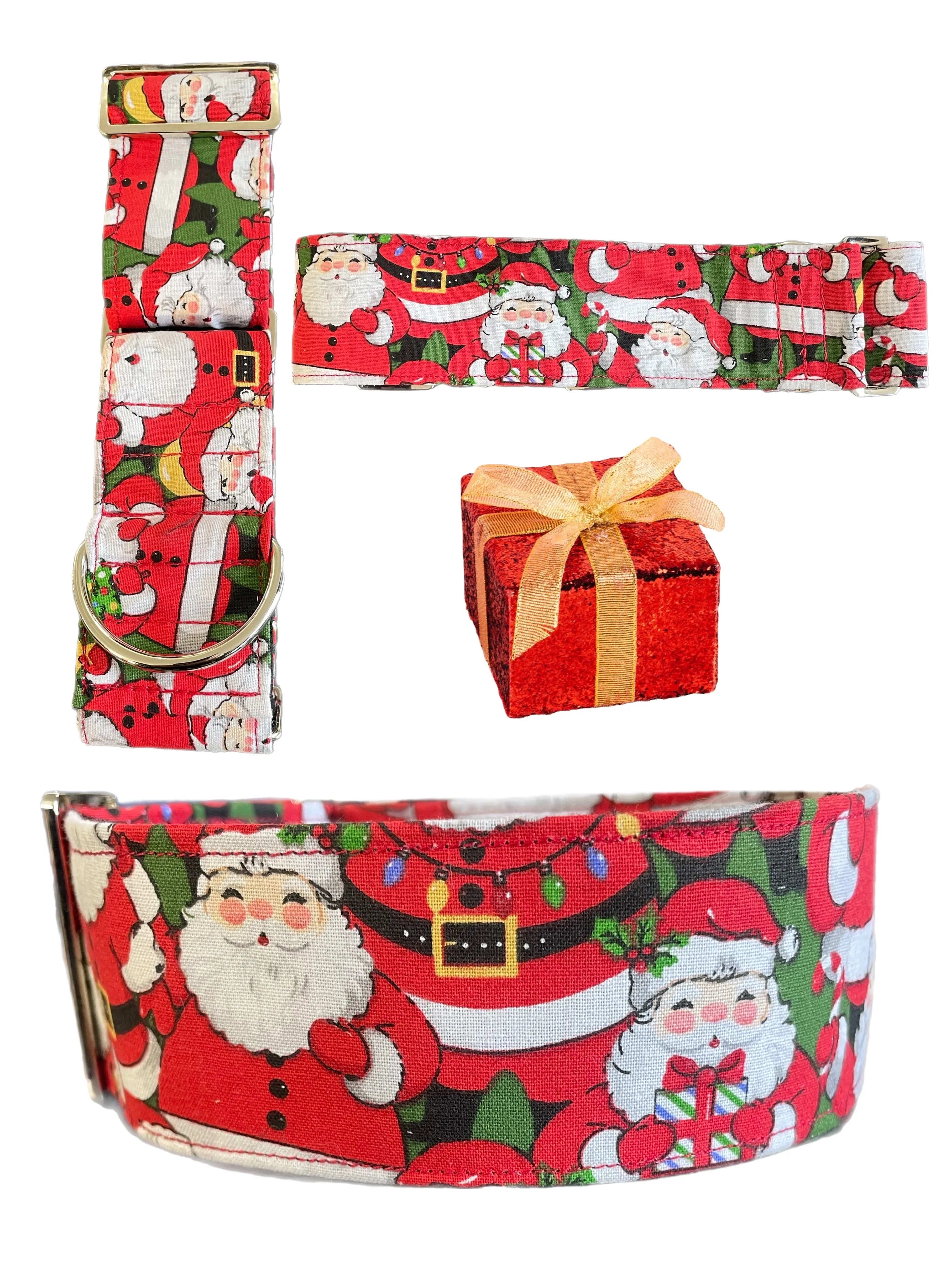 Merry making red Christmas Santa Cotton covered greyhound Martingale collar 50mm width super soft