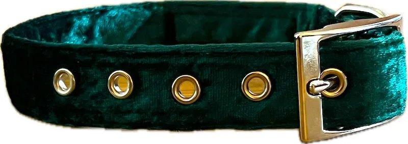 Metal Buckle Dog Collar "Green Velvet Crush" Range by Mabel & Mu