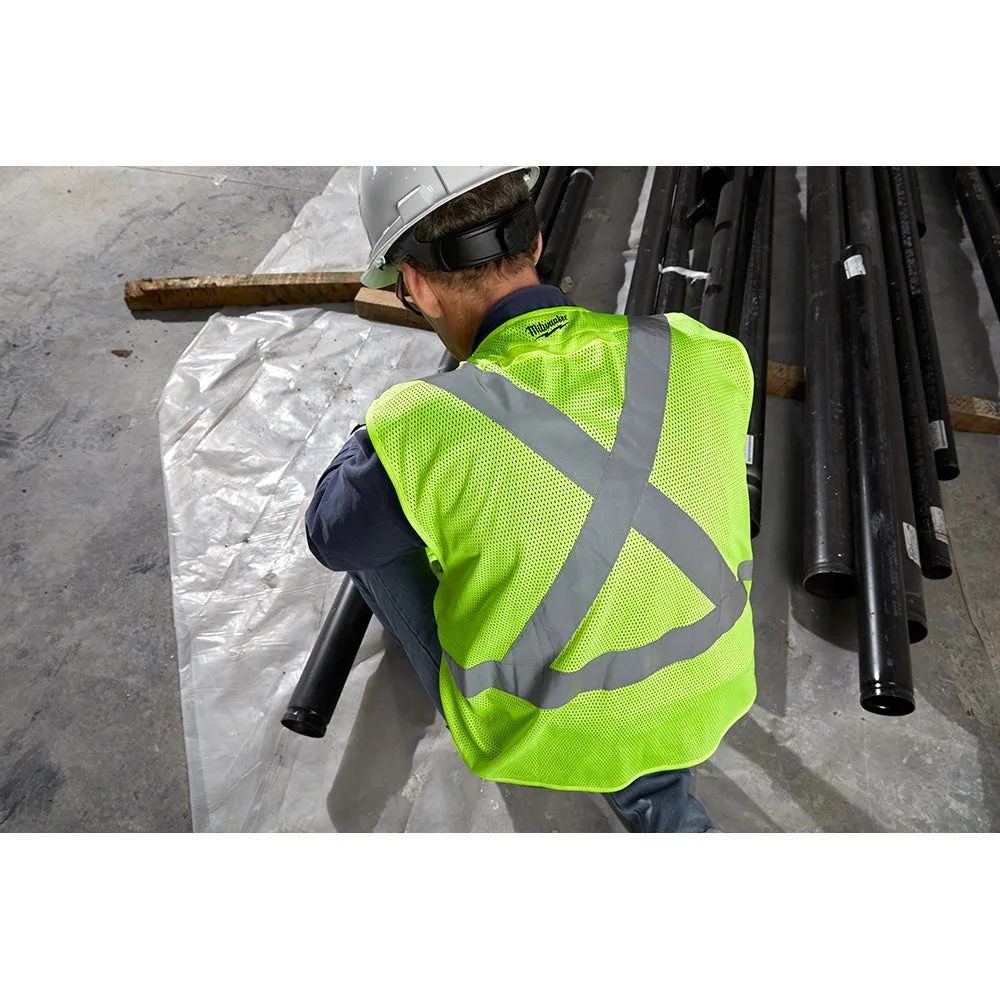 Milwaukee® 48-73-5021 Safety Vest, S/M, #1, #10, #15, #2, 1/4 in, 3/16 in Vest, Hi-Viz Yellow Vest, Zipper Closure