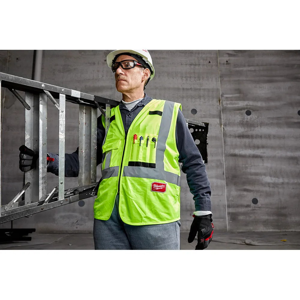 Milwaukee® 48-73-5021 Safety Vest, S/M, #1, #10, #15, #2, 1/4 in, 3/16 in Vest, Hi-Viz Yellow Vest, Zipper Closure