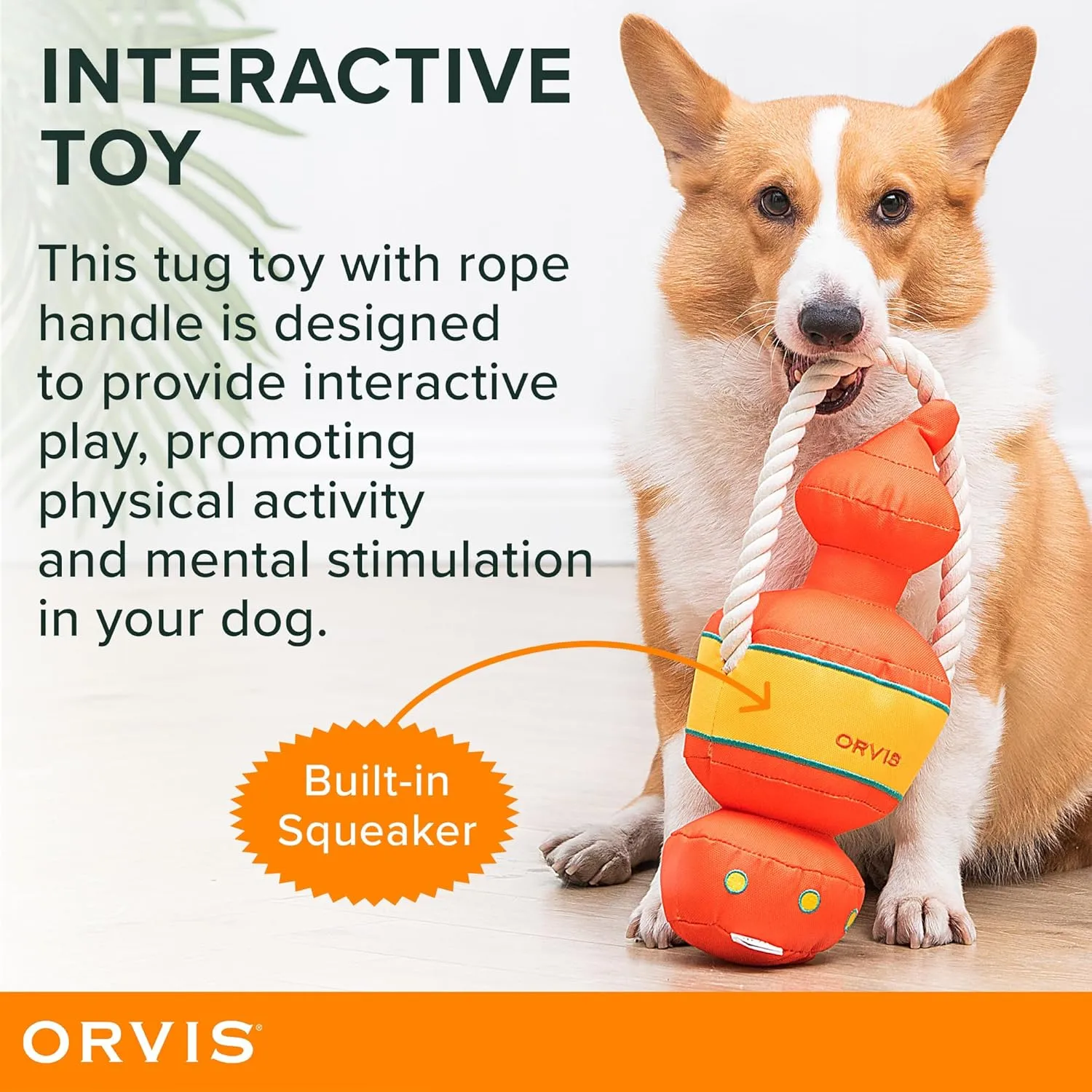 Orvis Dog Bark After Dark Lantern Tug Toy for Dogs | Durable Squeaky Dog Tug Toy - Extra Durable with Double Stitching, Mesh Lining, Squeaker and Rope Handle - Ideal for Medium to Large Breeds