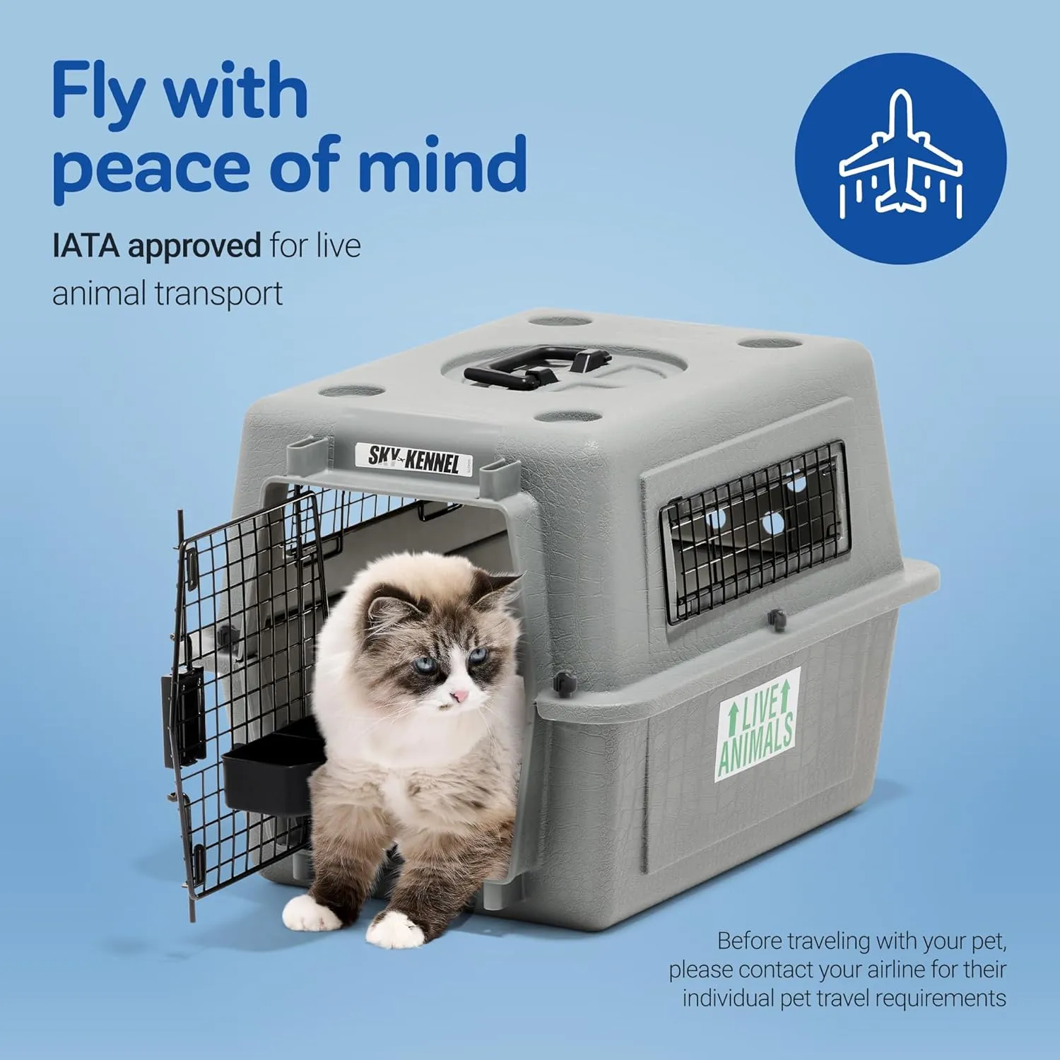 Petmate Sky Kennel - For Air and Travel, Airline Approved Dog Crate for Pets up to 15 lbs, Heavy Duty Dog Kennel, Made in the USA- 21 Inches