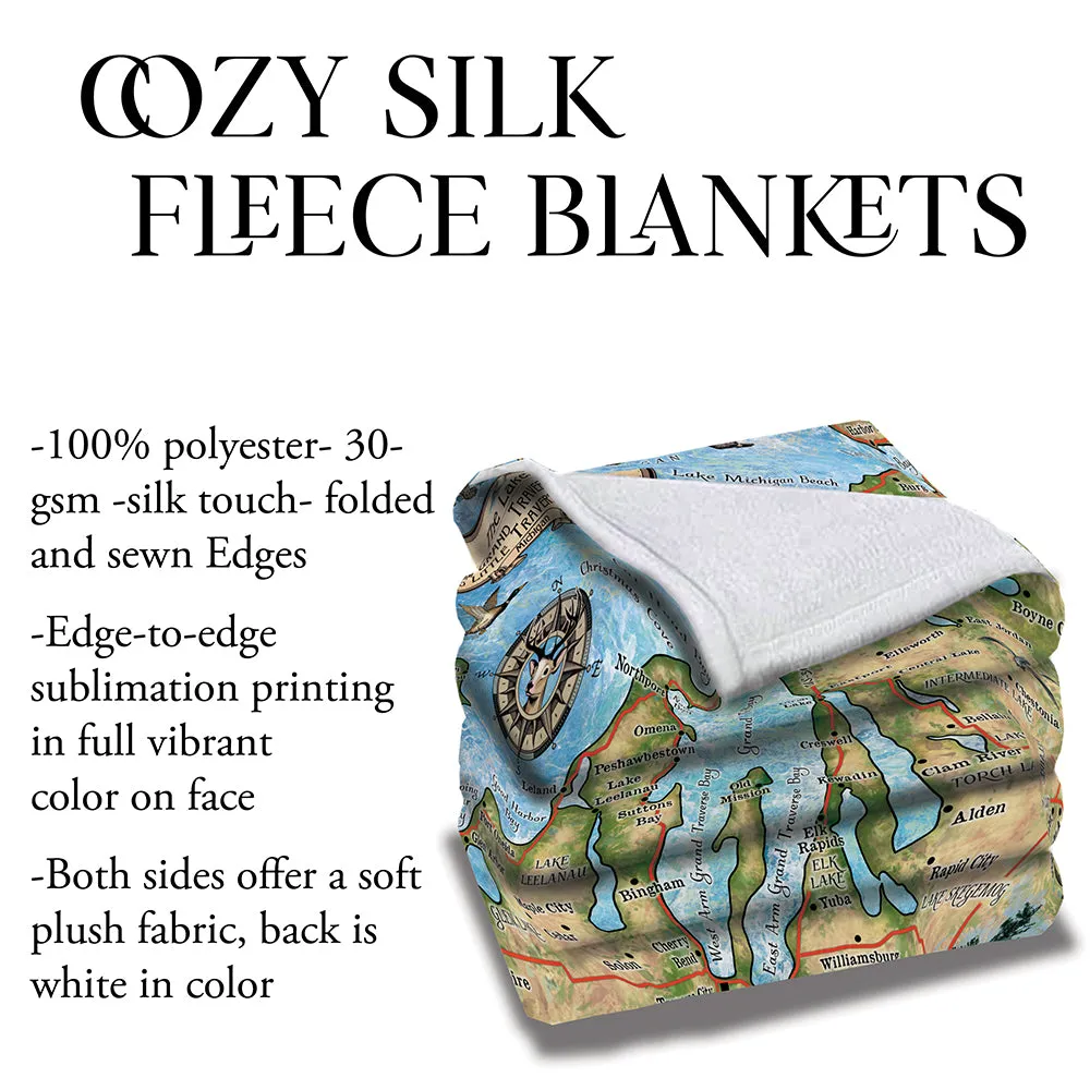 Petoski Lakes Traverse City Sherpa Fleece Blanket Double Stitched Edges Cozy Luxury Fluffy Super Soft 430 GSM Polyester Throw Blanket