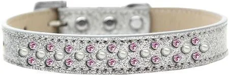 Sprinkles Ice Cream Dog Collar Pearl and Light Pink Crystals Size 16 Silver