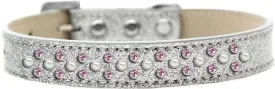 Sprinkles Ice Cream Dog Collar Pearl and Light Pink Crystals Size 16 Silver