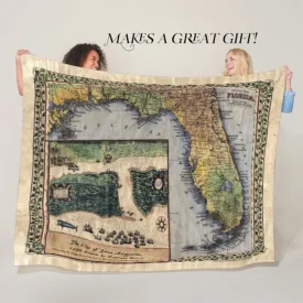 St. Augustine boazio Florida Map Blanket Double Stitched Edges Cozy Luxury Fluffy Super Soft 430 GSM Polyester Throw Blanket