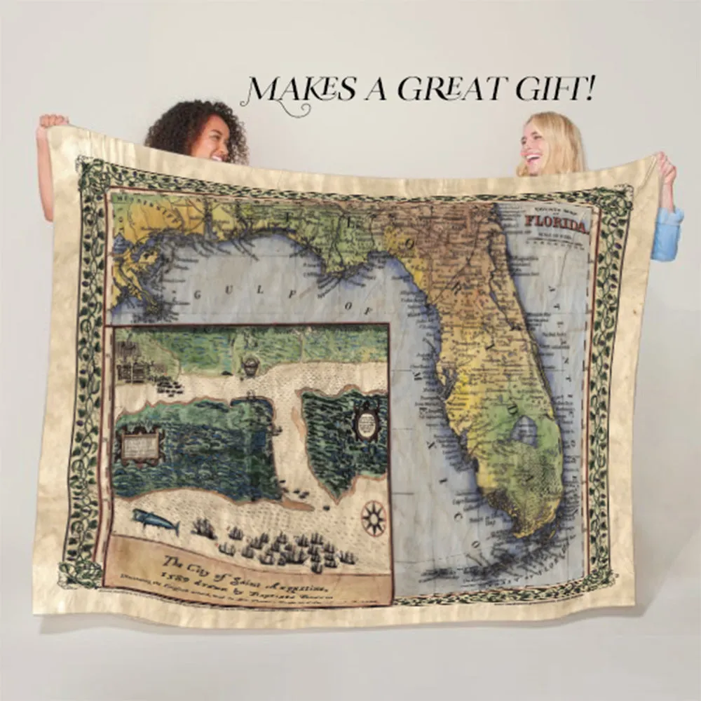 St. Augustine boazio Florida Map Blanket Double Stitched Edges Cozy Luxury Fluffy Super Soft 430 GSM Polyester Throw Blanket