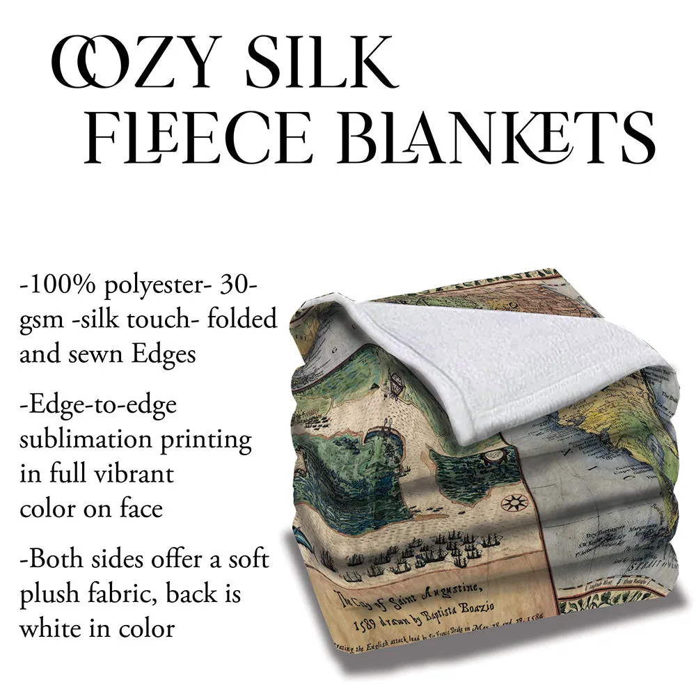 St. Augustine boazio Florida Map Blanket Double Stitched Edges Cozy Luxury Fluffy Super Soft 430 GSM Polyester Throw Blanket
