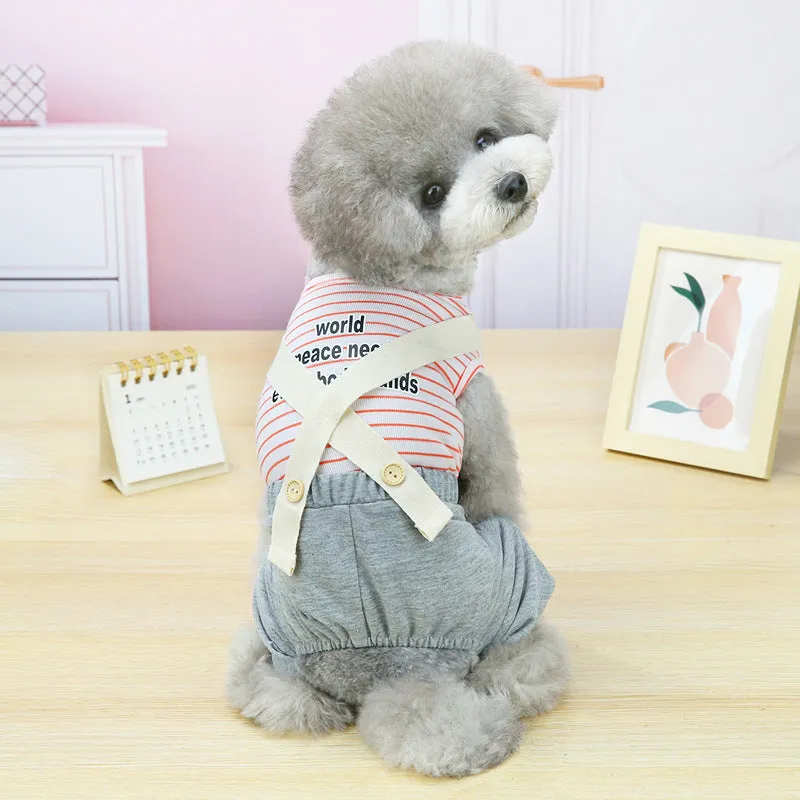 Strap button shirt striped spring pet clothing