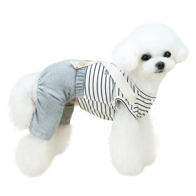 Strap button shirt striped spring pet clothing