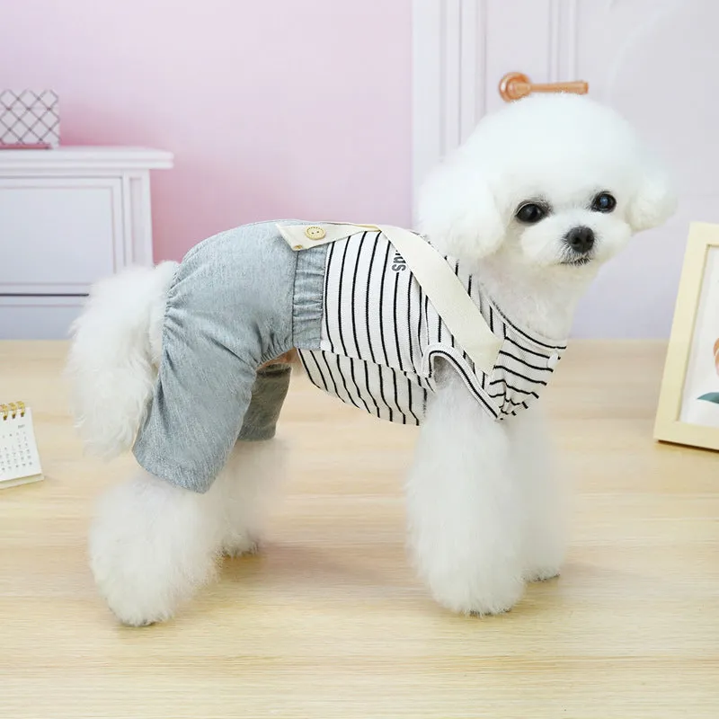 Strap button shirt striped spring pet clothing