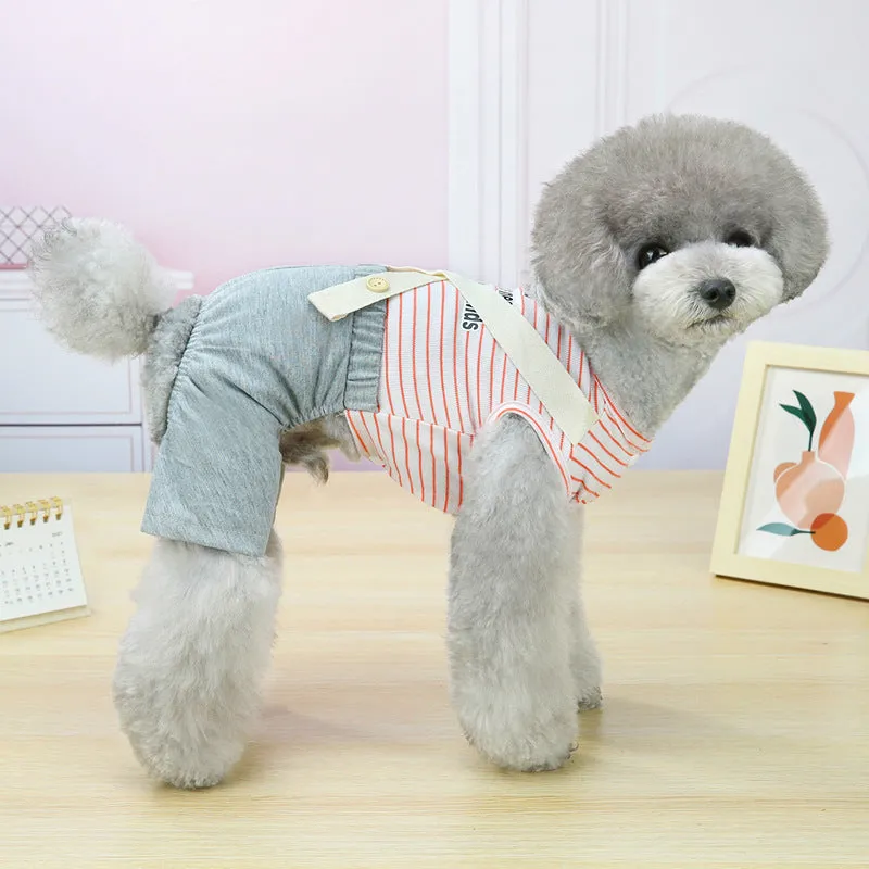 Strap button shirt striped spring pet clothing
