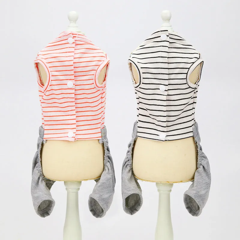 Strap button shirt striped spring pet clothing
