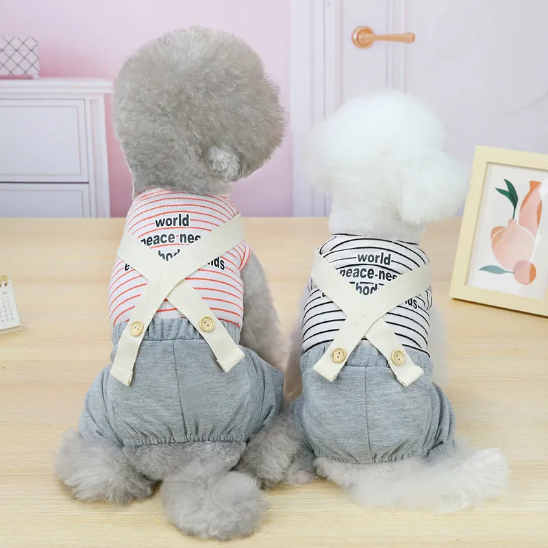 Strap button shirt striped spring pet clothing