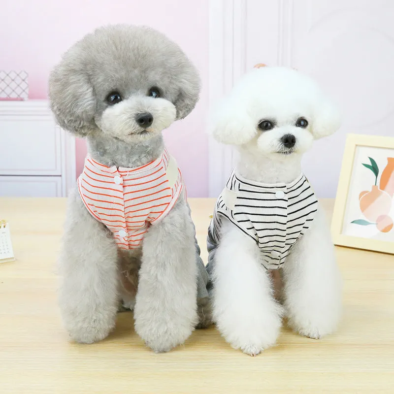 Strap button shirt striped spring pet clothing