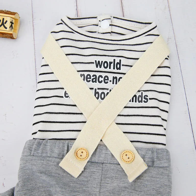 Strap button shirt striped spring pet clothing