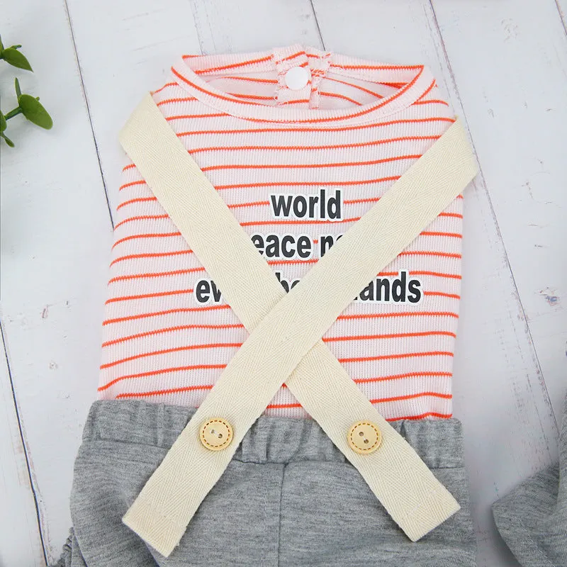 Strap button shirt striped spring pet clothing