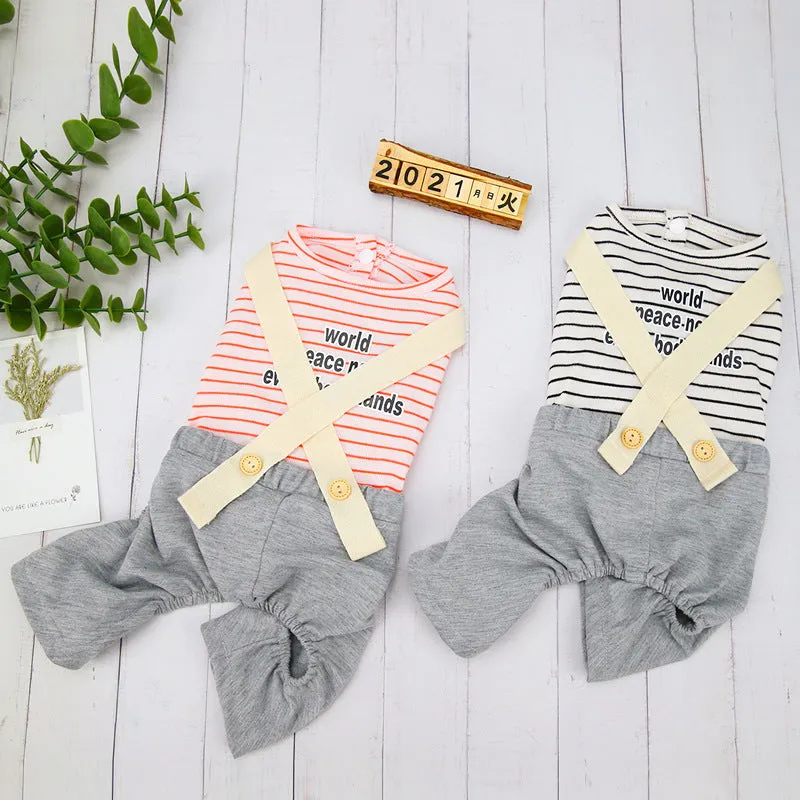 Strap button shirt striped spring pet clothing