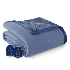 The Luxury Micro Flannel Reverse to Ultra Velvet Electric Blanket - King/Indigo