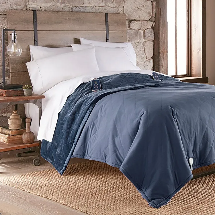 The Luxury Micro Flannel Reverse to Ultra Velvet Electric Blanket - King/Indigo