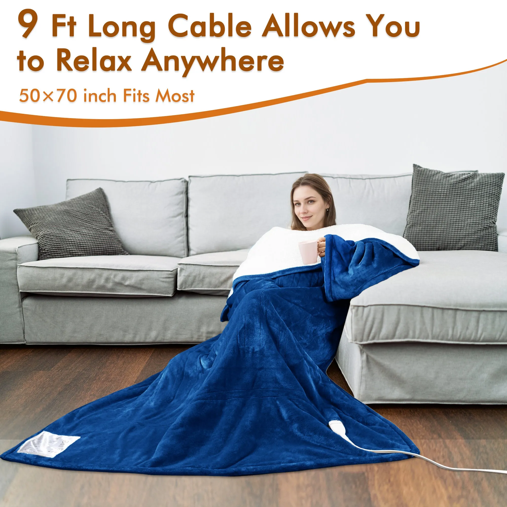 Tirrinia Electric Heated Wearable Blanket Blue