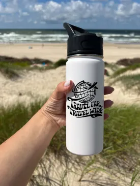 Traveling around World Sports Water Bottle 18/32 oz,  Stainless Steel Insulated Flasks, Custom Water Bottle, Name Bottle,  Keeps Cold 24 Hrs