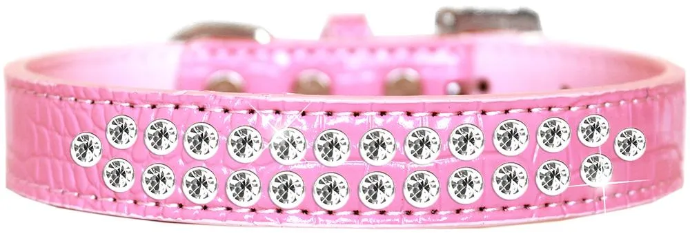 Two Row Clear Jewel Croc Dog Collar Light Pink Size 14