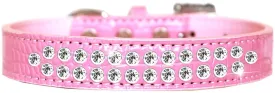 Two Row Clear Jewel Croc Dog Collar Light Pink Size 14