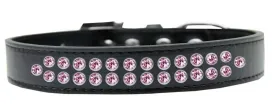 Two Row Light Pink Crystal Size 12 Black Dog Collar