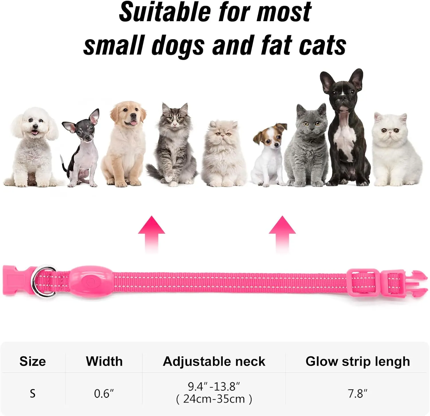 Visinite Light Up Dog Collars for Small Dogs,LED Dog Collar Light Rechargeable,Fully Adjustable Lighted Dog Collar,Glow in The Dark Dog Collars with Dog Lights for Night Walking,Pink