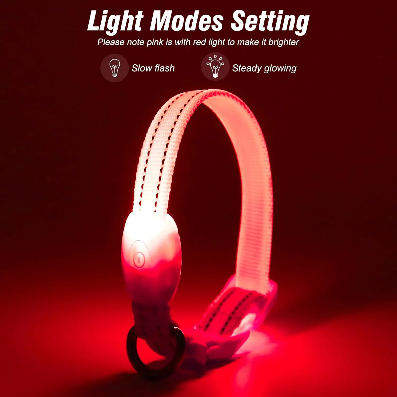Visinite Light Up Dog Collars for Small Dogs,LED Dog Collar Light Rechargeable,Fully Adjustable Lighted Dog Collar,Glow in The Dark Dog Collars with Dog Lights for Night Walking,Pink