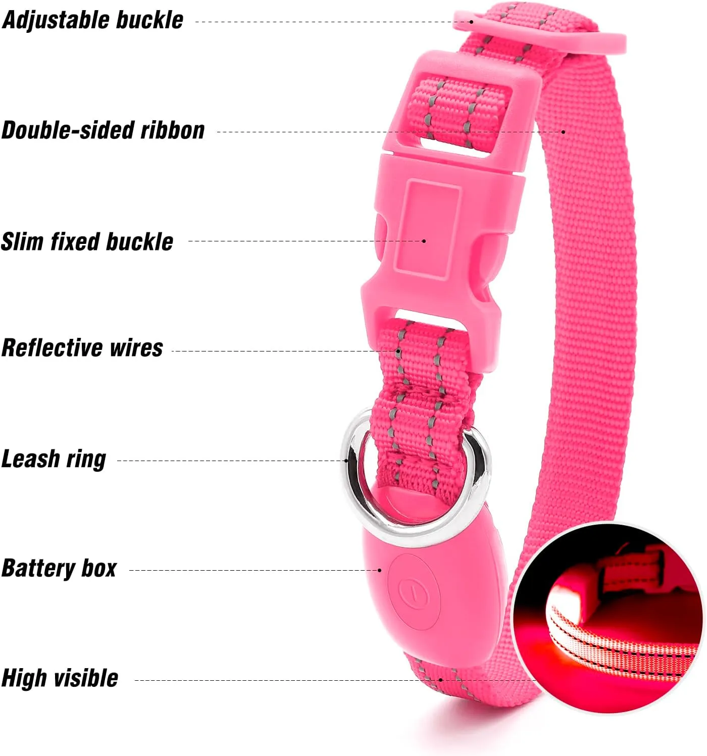 Visinite Light Up Dog Collars for Small Dogs,LED Dog Collar Light Rechargeable,Fully Adjustable Lighted Dog Collar,Glow in The Dark Dog Collars with Dog Lights for Night Walking,Pink