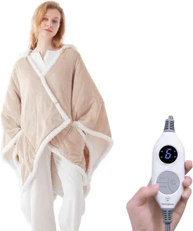Wearable Heated Hoodie Blanket 60"x50" Beige & Ivory