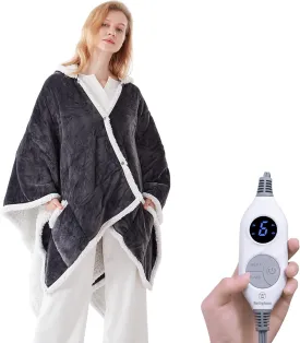 Wearable Heated Hoodie Blanket 60"x50" Grey & Ivory